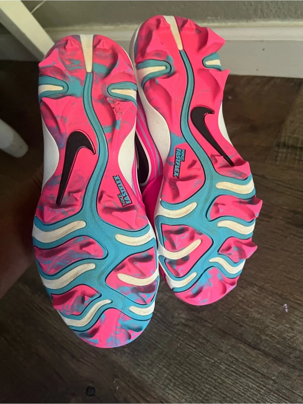 Nike Kids' Hyperdiamond Keystone Softball Cleats in the pink and blue size 2